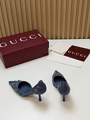 Fortok Gucci Savoy Pump Pink Horsebit d'Orsay Silhouette Canvas GG Blue 7.5cm - 5