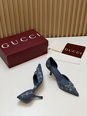 Fortok Gucci Savoy Pump Pink Horsebit d'Orsay Silhouette Canvas GG Blue 7.5cm - 4
