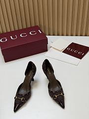 Fortok Gucci Savoy Pump Pink Horsebit d'Orsay Silhouette Canvas GG Brown 7.5cm - 1