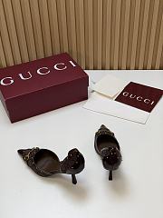 Fortok Gucci Savoy Pump Pink Horsebit d'Orsay Silhouette Canvas GG Brown 7.5cm - 6
