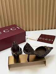 Fortok Gucci Savoy Pump Pink Horsebit d'Orsay Silhouette Canvas GG Brown 7.5cm - 5