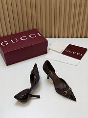 Fortok Gucci Savoy Pump Pink Horsebit d'Orsay Silhouette Canvas GG Brown 7.5cm - 4