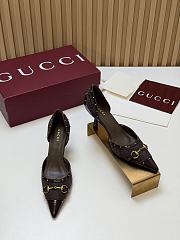 Fortok Gucci Savoy Pump Pink Horsebit d'Orsay Silhouette Canvas GG Brown 7.5cm - 3