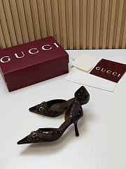 Fortok Gucci Savoy Pump Pink Horsebit d'Orsay Silhouette Canvas GG Brown 7.5cm - 2