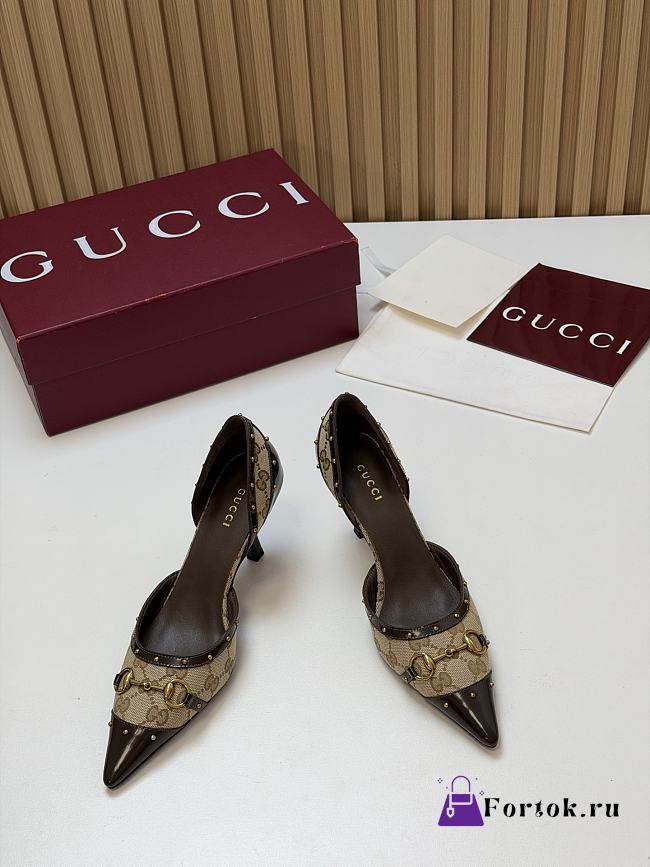 Fortok Gucci Savoy Pump Pink Horsebit d'Orsay Silhouette Canvas 7.5cm - 1