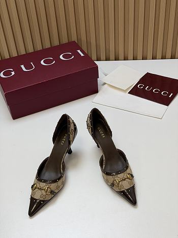 Fortok Gucci Savoy Pump Pink Horsebit d'Orsay Silhouette Canvas 7.5cm