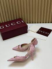 Fortok Gucci Savoy Pump Pink Horsebit d'Orsay Silhouette Canvas GG Pink 7.5cm - 5