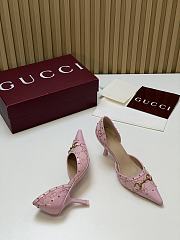 Fortok Gucci Savoy Pump Pink Horsebit d'Orsay Silhouette Canvas GG Pink 7.5cm - 4