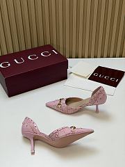 Fortok Gucci Savoy Pump Pink Horsebit d'Orsay Silhouette Canvas GG Pink 7.5cm - 3