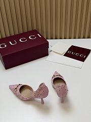 Fortok Gucci Savoy Pump Pink Horsebit d'Orsay Silhouette Canvas GG Pink 7.5cm - 2