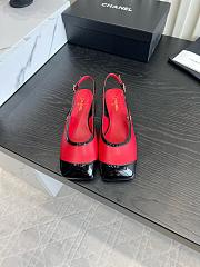 Fortok Chanel Slingback Pumps Red Suede Glossy Black Patent Leather Toe Cap  - 1