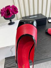 Fortok Chanel Slingback Pumps Red Suede Glossy Black Patent Leather Toe Cap  - 6