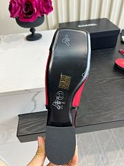 Fortok Chanel Slingback Pumps Red Suede Glossy Black Patent Leather Toe Cap  - 5