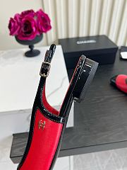 Fortok Chanel Slingback Pumps Red Suede Glossy Black Patent Leather Toe Cap  - 4