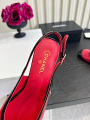 Fortok Chanel Slingback Pumps Red Suede Glossy Black Patent Leather Toe Cap  - 3