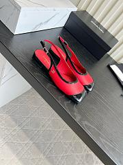 Fortok Chanel Slingback Pumps Red Suede Glossy Black Patent Leather Toe Cap  - 2