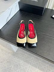 Fortok Chanel Slingback Pumps Beige Suede Glossy Black Patent Leather Toe Cap - 1