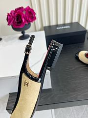 Fortok Chanel Slingback Pumps Beige Suede Glossy Black Patent Leather Toe Cap - 2