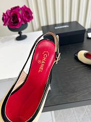 Fortok Chanel Slingback Pumps Beige Suede Glossy Black Patent Leather Toe Cap - 5