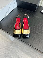 Fortok Chanel Slingback Pumps Metallic Gold Glossy Black Patent Leather Toe Cap - 1