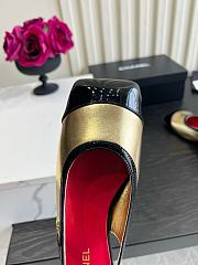 Fortok Chanel Slingback Pumps Metallic Gold Glossy Black Patent Leather Toe Cap - 6