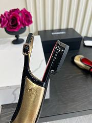 Fortok Chanel Slingback Pumps Metallic Gold Glossy Black Patent Leather Toe Cap - 5