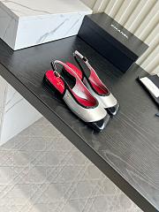 Fortok Chanel Slingback Pumps Metallic Silver Glossy Black Patent Leather Toe Cap - 3
