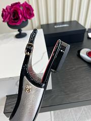 Fortok Chanel Slingback Pumps Metallic Silver Glossy Black Patent Leather Toe Cap - 2