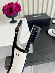Fortok Chanel Slingback Pumps White Glossy Black Patent Leather Toe Cap - 5