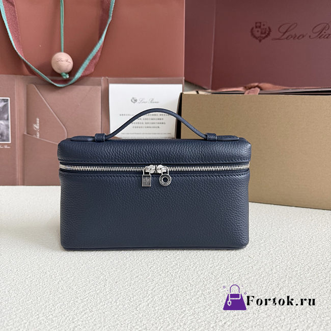Fortok Loro Piana Extra Pocket L19 Grained Calfskin Navy Blue 11 x 19 x 6.5cm - 1