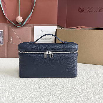 Fortok Loro Piana Extra Pocket L19 Grained Calfskin Navy Blue 11 x 19 x 6.5cm