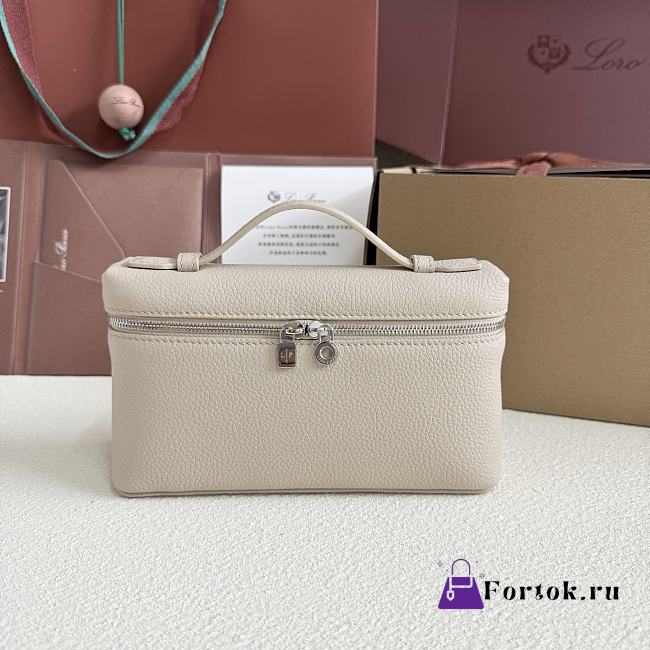 Fortok Loro Piana Extra Pocket L19 Grained Calfskin White 11 x 19 x 6.5cm - 1