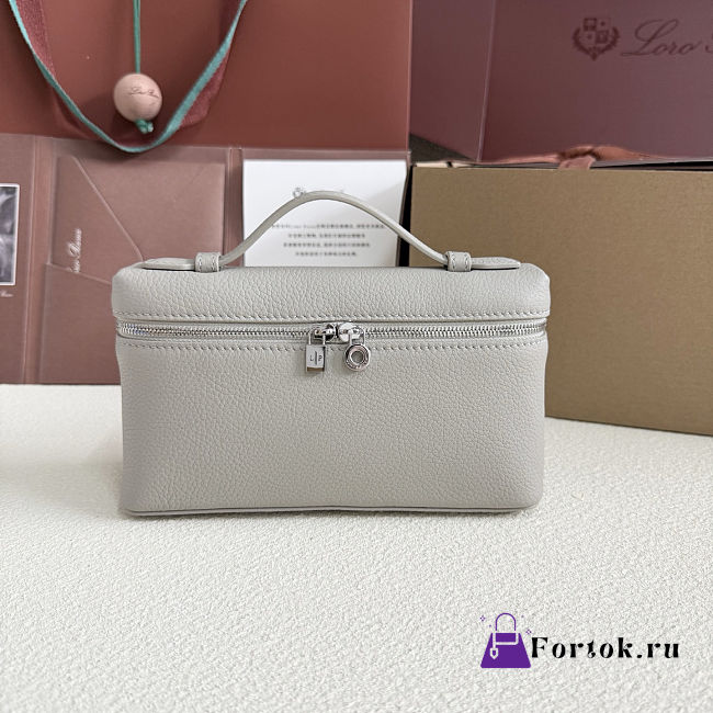 Fortok Loro Piana Extra Pocket L19 Grained Calfskin Light Grey 11 x 19 x 6.5cm - 1