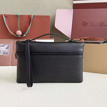 Fortok Loro Piana Extra Pouch L29 Grained Calfskin Black 29 x 18 x 5 cm