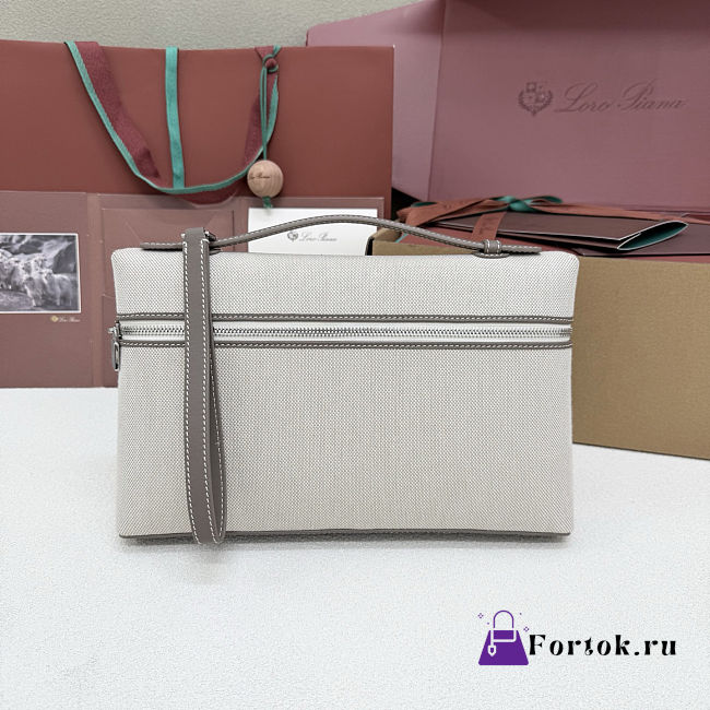 Fortok Loro Piana Extra Pouch L29 Canvas Grey 29 x 18 x 5 cm - 1