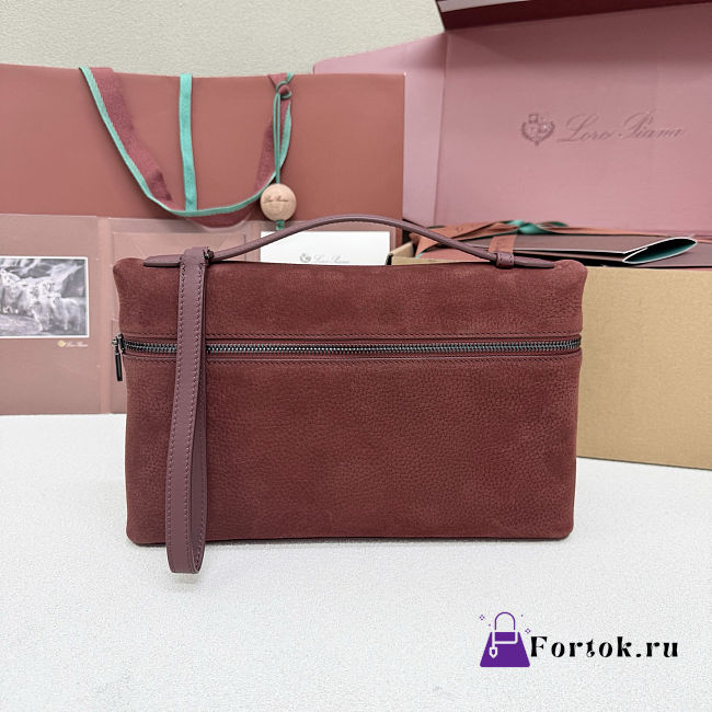 Fortok Loro Piana Extra Pouch L29 Calfskin Burgundy 29 x 18 x 5 cm - 1