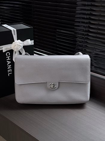 Fortok Chanel Maxi Flap Bag Grey Silver Hardware 26x38.5x11cm