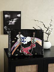 Fortok Chanel Denim Embroidered Airplane Night Flight Tote Black 30x40cm - 6