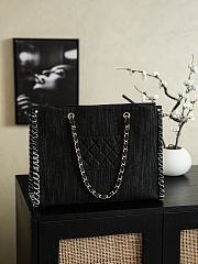 Fortok Chanel Denim Embroidered Airplane Night Flight Tote Black 30x40cm - 3