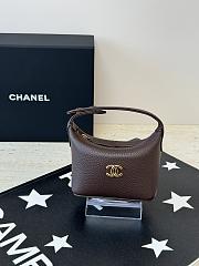 Fortok Chanel Micro Top Handle Round Hobo Pouch Grained Calfskin Brown 11*11*4cm - 1