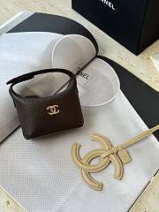 Fortok Chanel Micro Top Handle Round Hobo Pouch Grained Calfskin Brown 11*11*4cm - 4