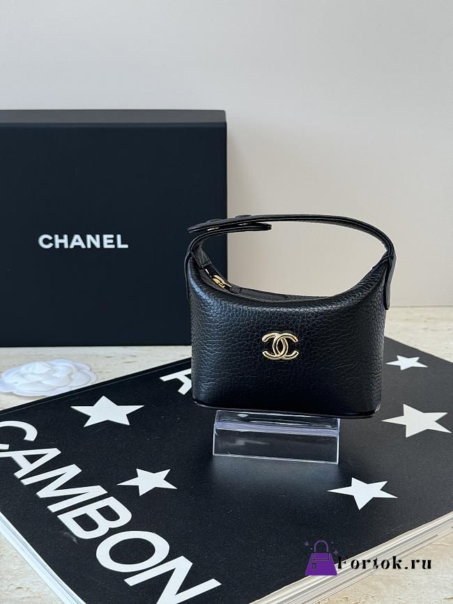 Fortok Chanel Micro Top Handle Round Hobo Pouch Black  - 1
