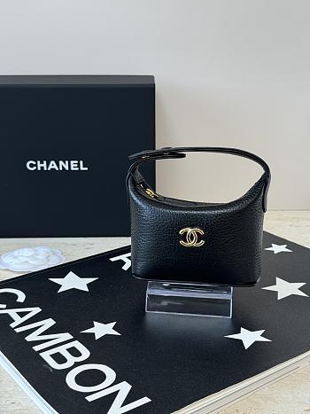 Fortok Chanel Micro Top Handle Round Hobo Pouch Black 