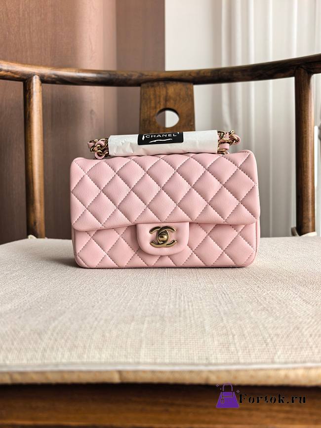 Fortok Chanel Mini Flap Bag Pink 20cm - 1