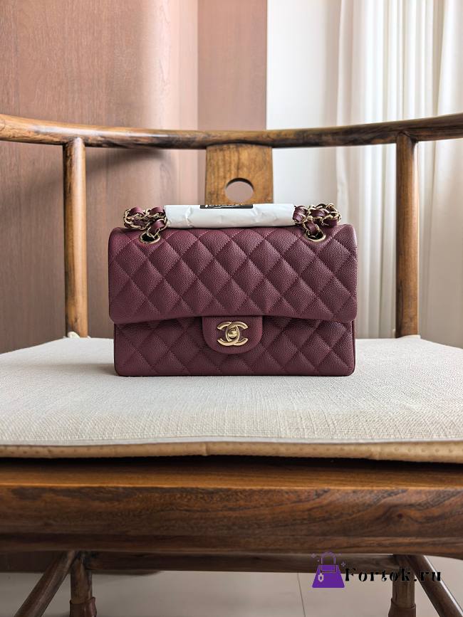 Fortok Chanel Small Flap Bag Burgundy 23cm  - 1