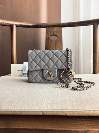 Fortok Chanel Mini Square Flap Bag Grey 17cm