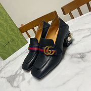 Fortok Gucci GG Marmont Web Pearl Loafer Pumps Black 7.5cm - 1