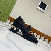 Fortok Gucci GG Marmont Web Pearl Loafer Pumps Black 7.5cm - 5