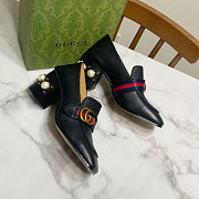 Fortok Gucci GG Marmont Web Pearl Loafer Pumps Black 7.5cm - 3
