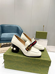 Fortok Gucci GG Marmont Web Pearl Loafer Pumps White 7.5cm - 1